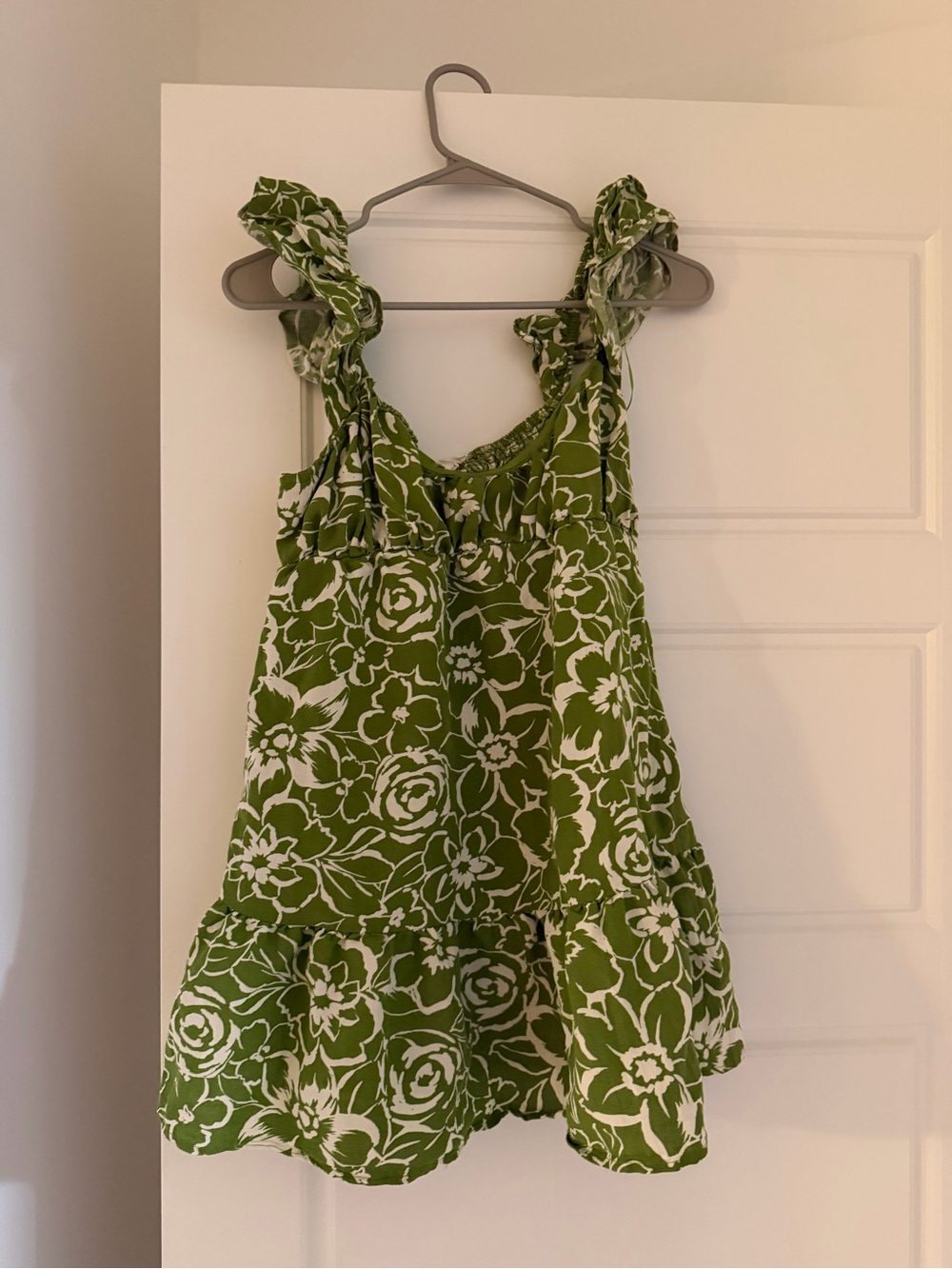 Blu Pepper Green and White Floral Mini Dress with Ruffle Straps